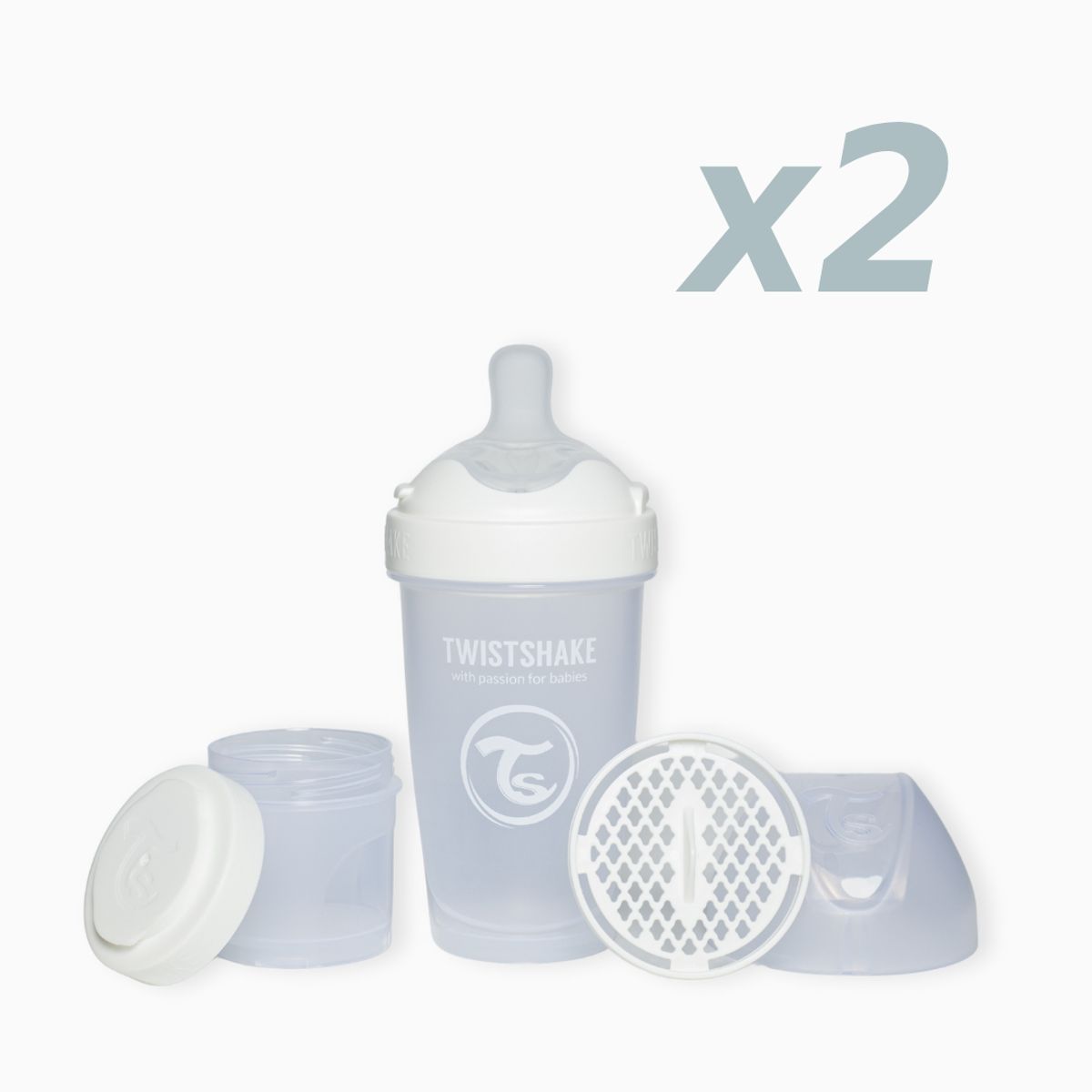 TWISTSHAKE - Pack Twistshake 2 mamaderas double pro 260ml Blanco