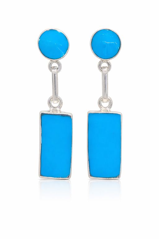 Aros Turquesa Rectangular Plata 950 Tornillo Mariposa Colgantes Mujer Elegantes Piedra azul