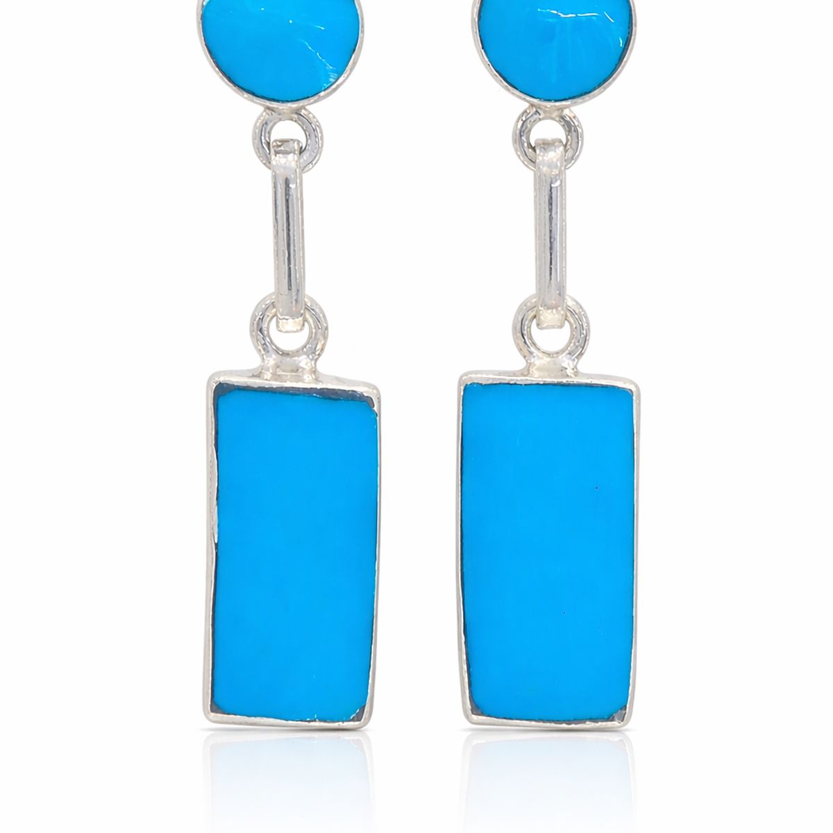 JIREH JOYAS - Aros Turquesa Rectangular Plata 950 Tornillo Mariposa Colgantes Mujer Elegantes Piedra azul