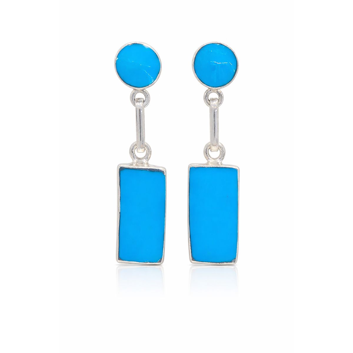 JIREH JOYAS - Aros Turquesa Rectangular Plata 950 Tornillo Mariposa Colgantes Mujer Elegantes Piedra azul