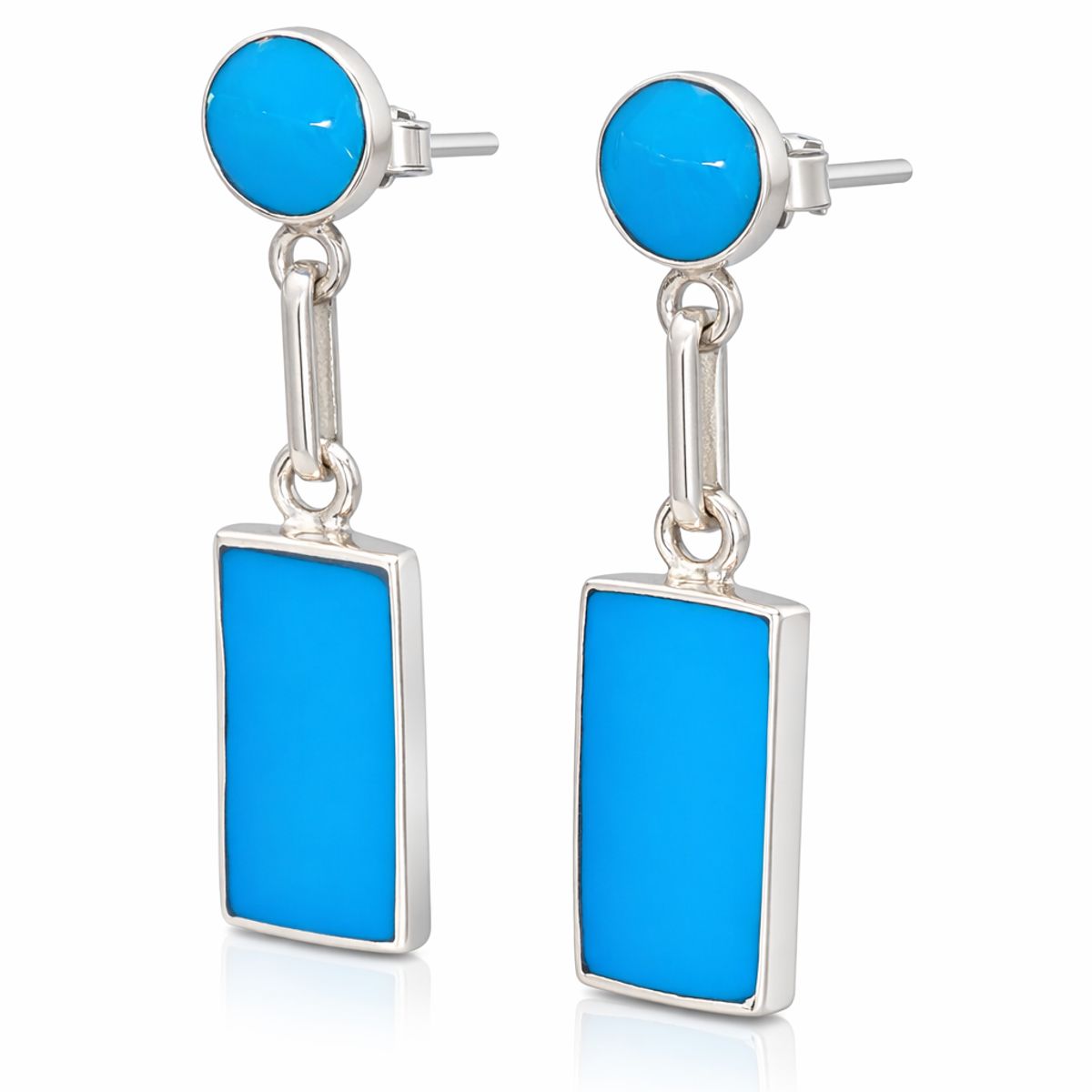 JIREH JOYAS - Aros Turquesa Rectangular Plata 950 Tornillo Mariposa Colgantes Mujer Elegantes Piedra azul