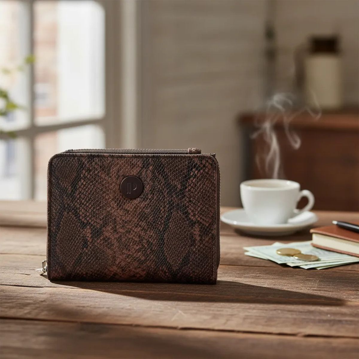 POLLINI - Billetera Mujer animal print Marrón Pollini
