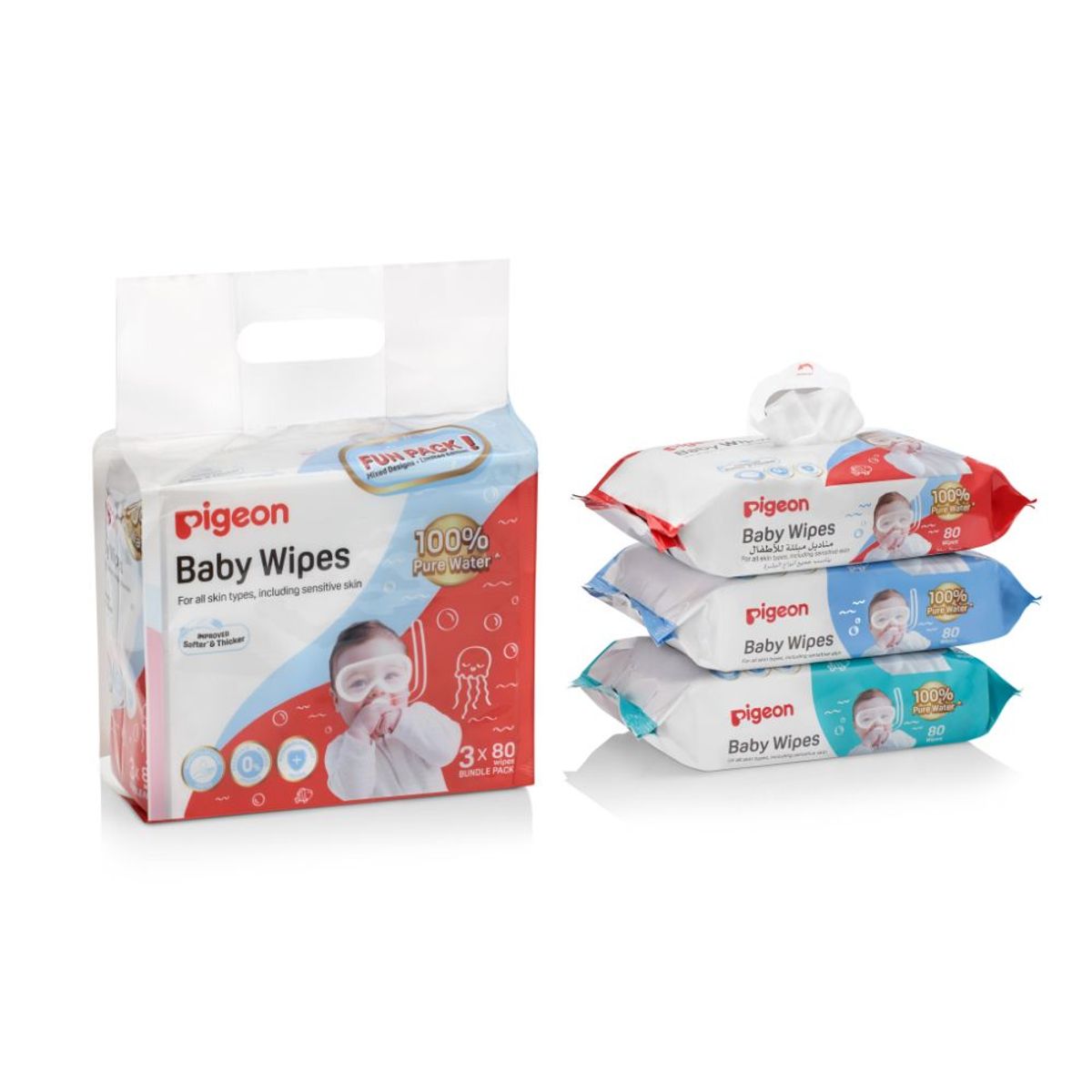 PIGEON - Toallita húmeda Pigeon Pure Water 80 un Pack x 3