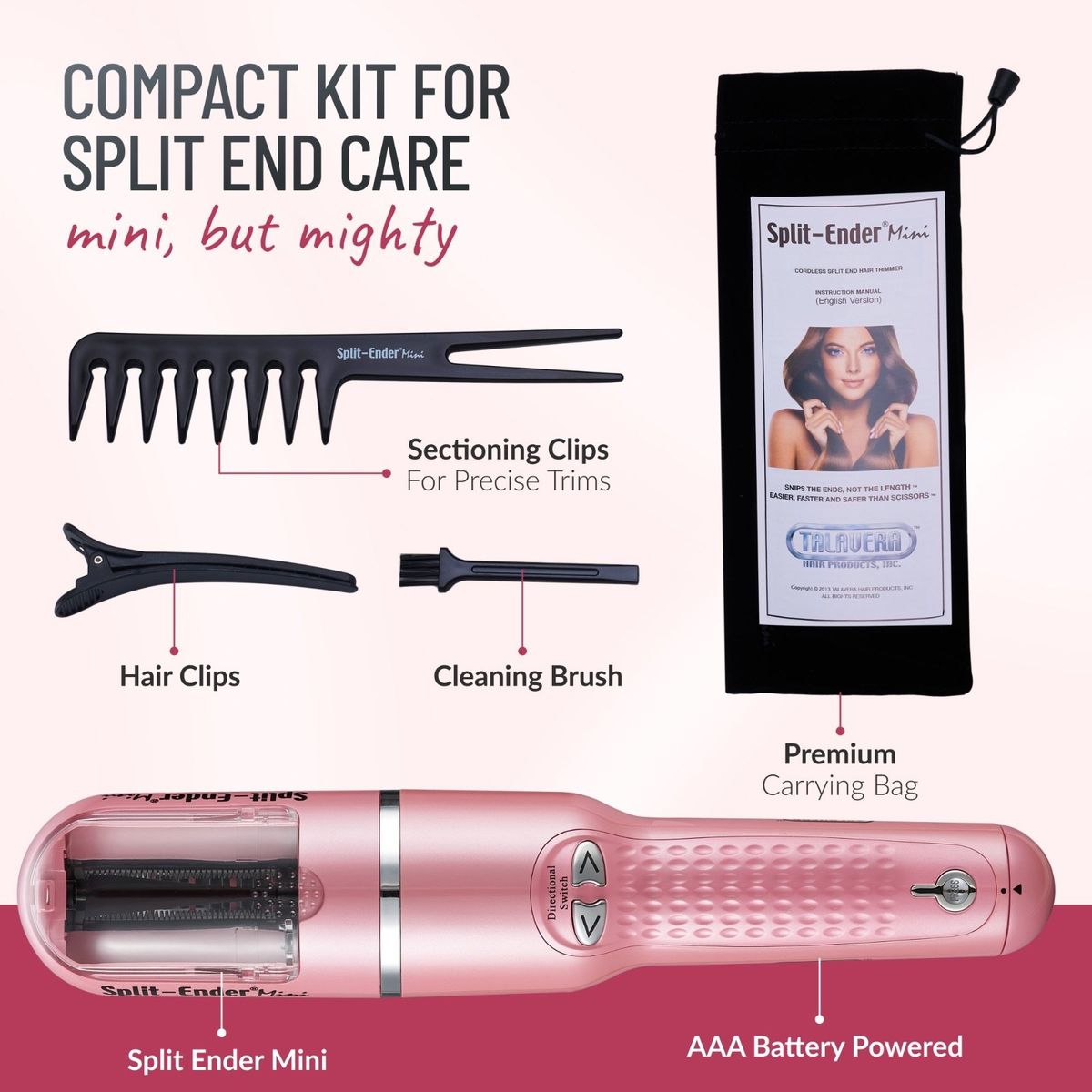 SPLIT ENDER PRO - Split Ender Mini Reacondicionado  Cortador del Puntas Abiertas del Cabello  Rosa Claro