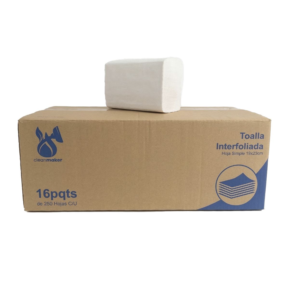 GENERICO - Caja de Toallas Interfoliadas de Hoja Simple 19x23cm 16 Paquetes de 250 Hojas Cada uno