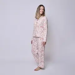 SIMPLY B - Pijama mujer manga larga África rosado con blusa algodón pima