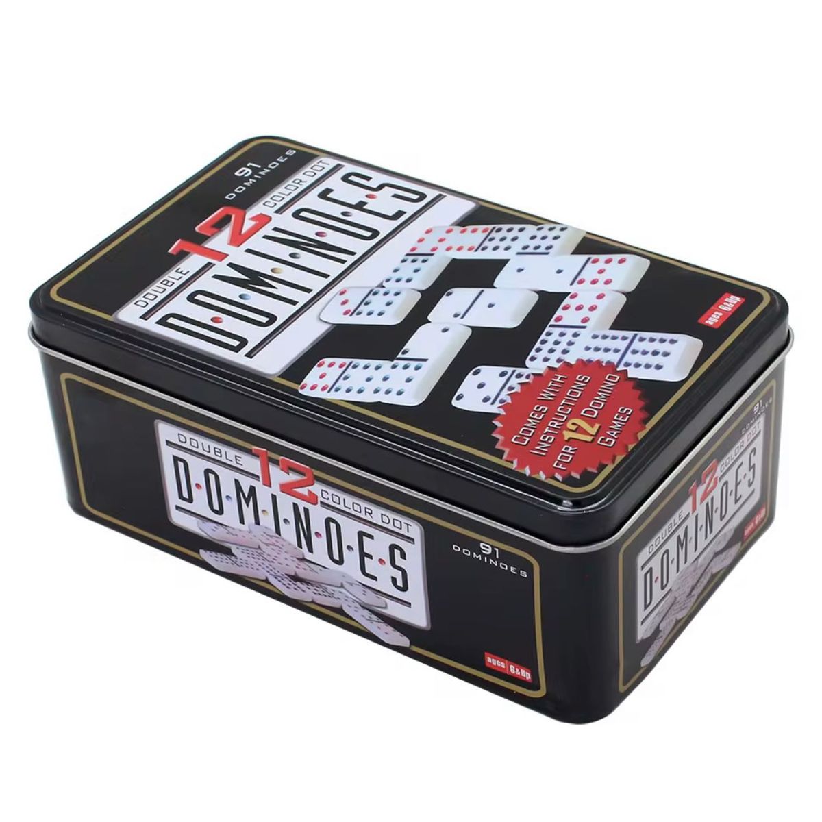 GENERAL - Domino Chancho 12 Juego Dominó Caja Metálica 91 Piezas Color