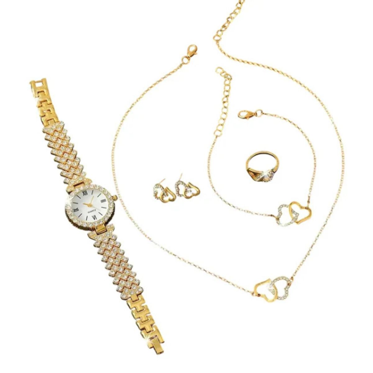 GENERICO - Set Bisutería Tipo Joyería Elegante 6 Piezas con Reloj y Accesorios
