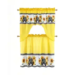 GENERICO - PACK DE CORTINA 3 PIEZAS PARA COCINA CON DISEÑO COLOR AMARILLO