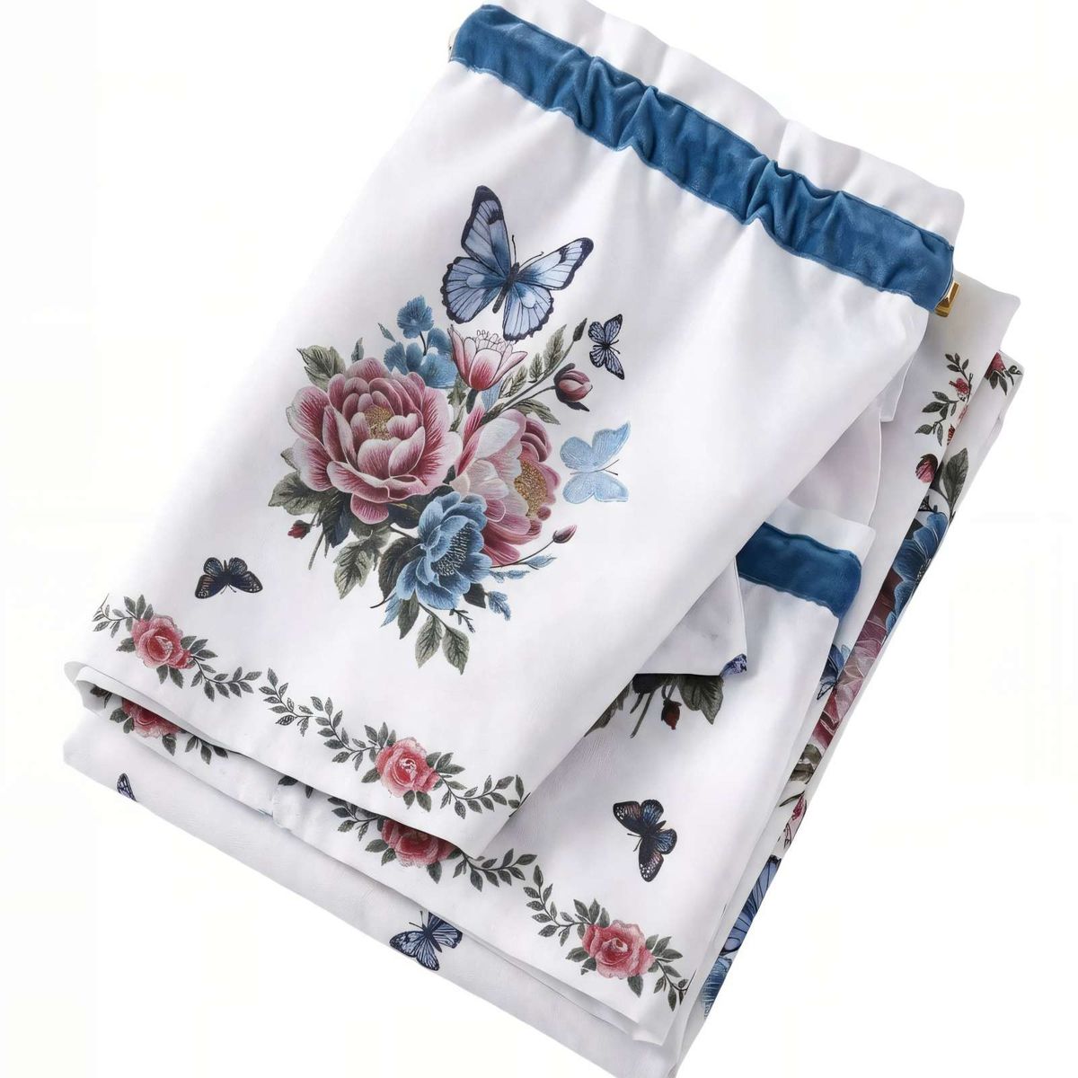 GENERICO - JUEGO DE CORTINA 3 PIEZAS PARA COCINA 1PIEZA152CMX91CM 2PIEZA75CMX91CM CON DISEÑO COLOR BLANCO CON DETALLES EN AZUL