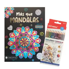 GENERICO - Libro para colorear - Más que mandalas + 12 lápices metalizados