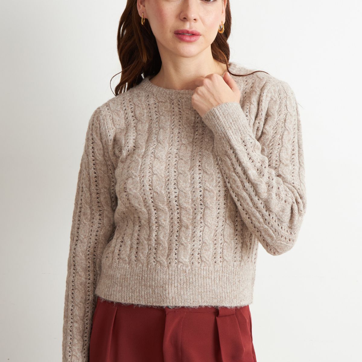 NICOPOLY - Sweater de Punto Calado Café Nicopoly