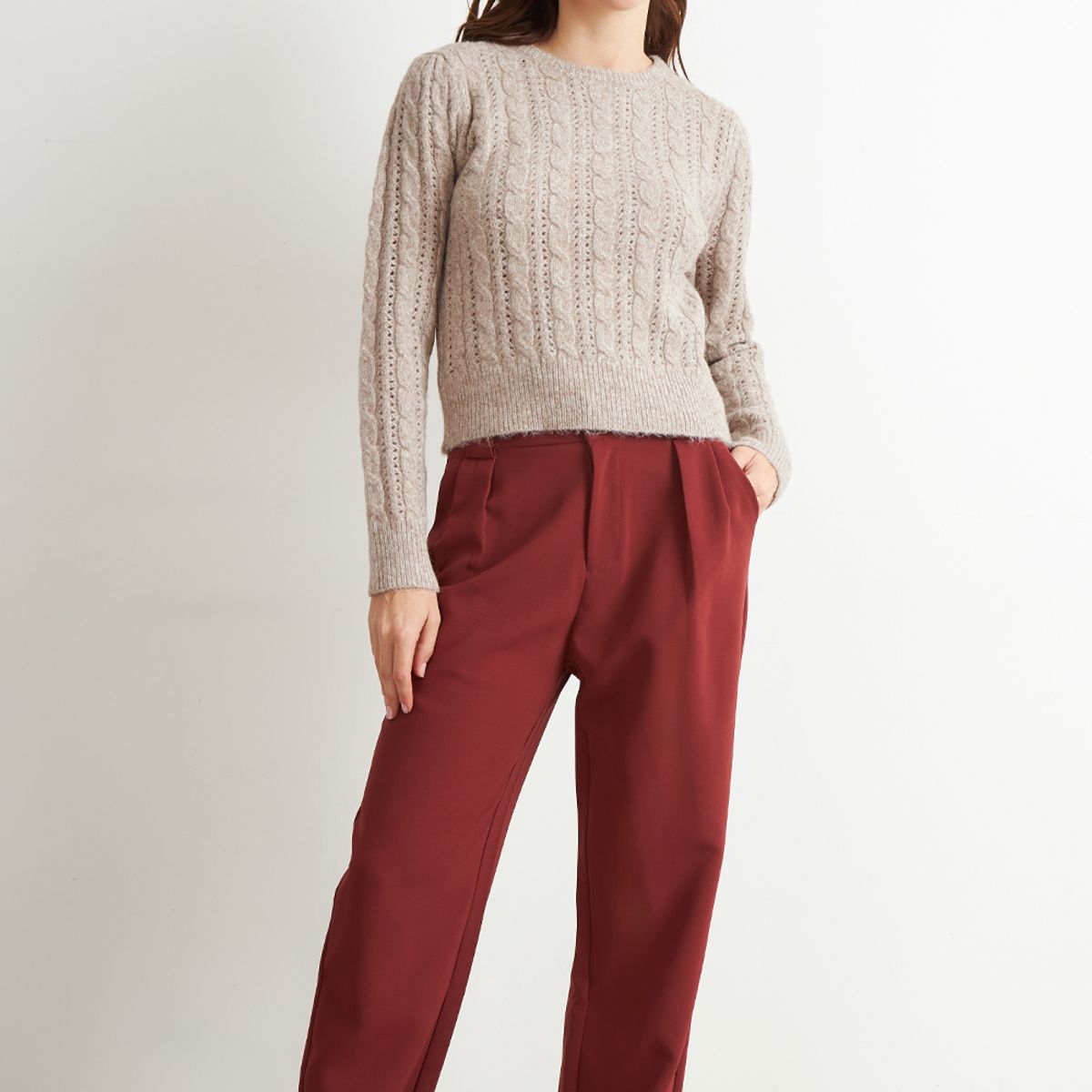 NICOPOLY - Sweater de Punto Calado Café Nicopoly