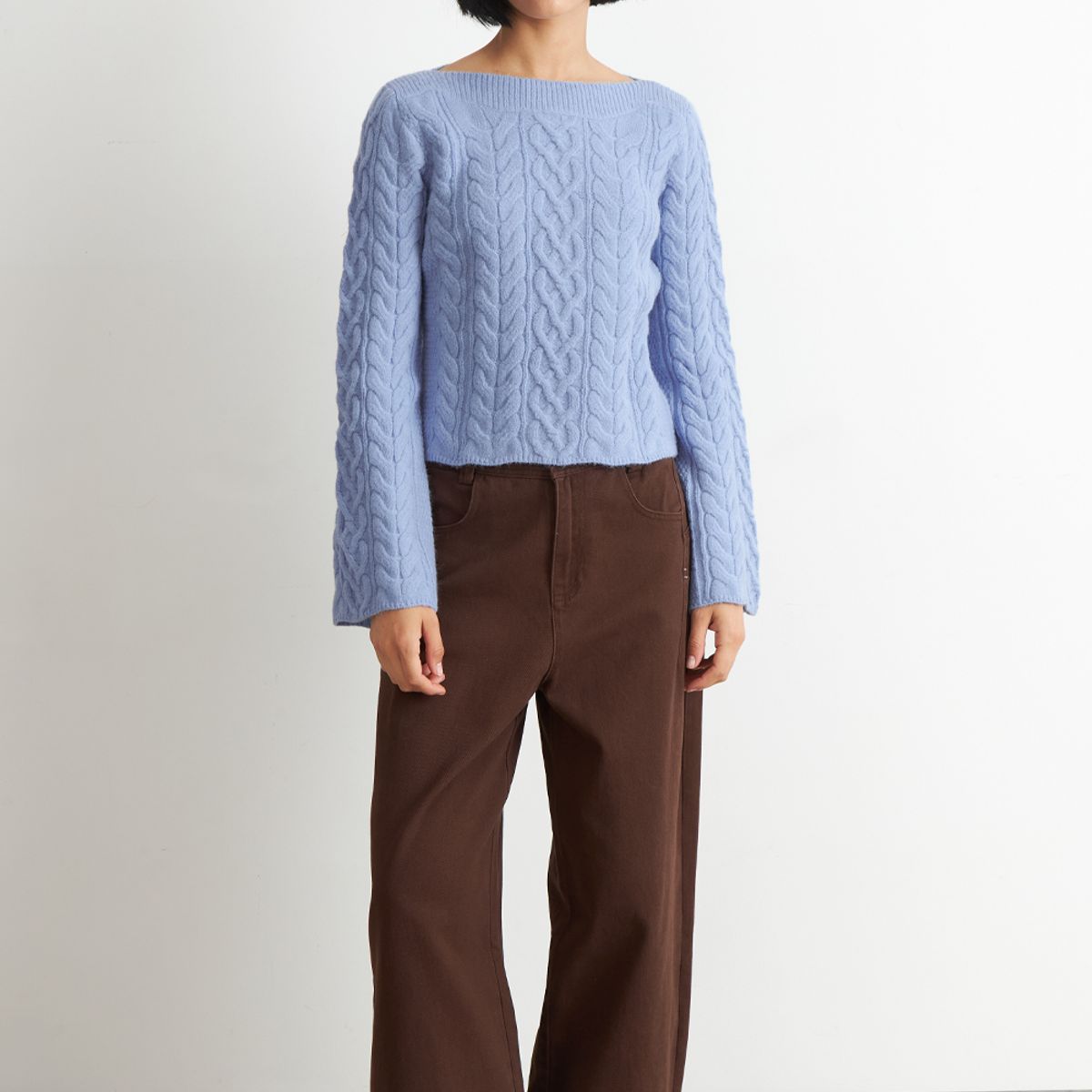 NICOPOLY - Sweater con Patrón Trenzado Celeste Nicopoly