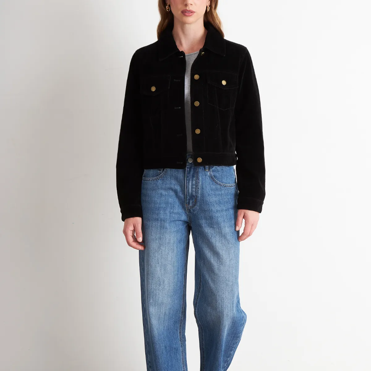 NICOPOLY - Chaqueta Corta Tipo Gamuza Negro Nicopoly