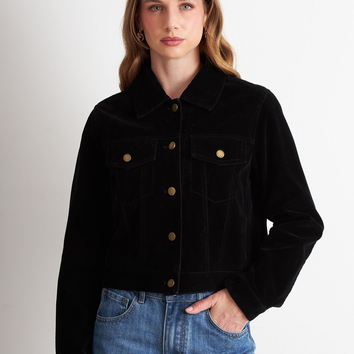 NICOPOLY - Chaqueta Corta Tipo Gamuza Negro Nicopoly