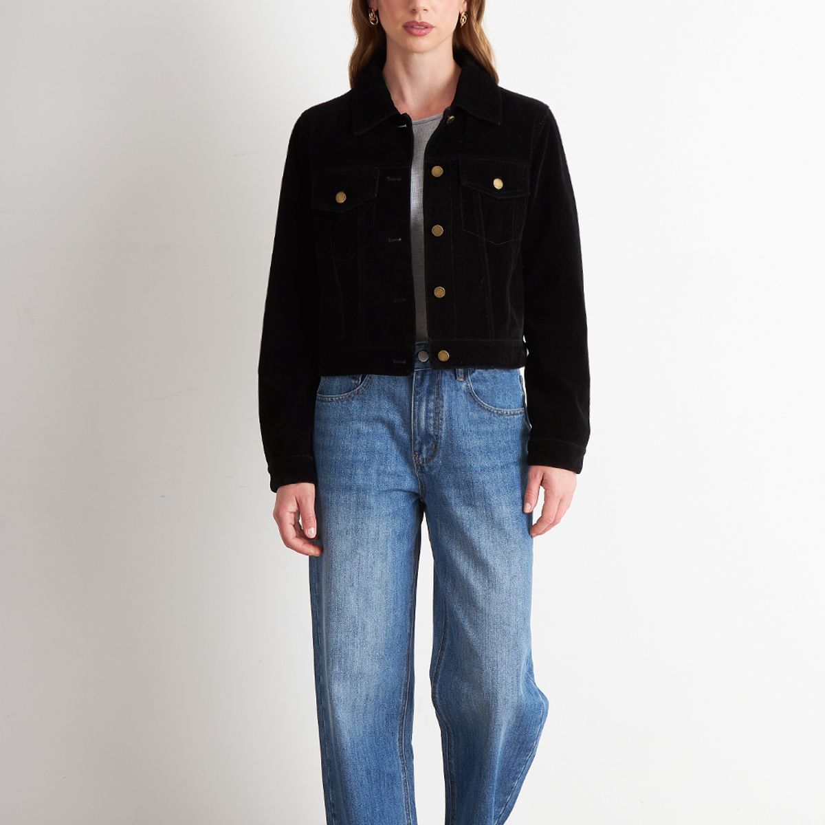 NICOPOLY - Chaqueta Corta Tipo Gamuza Negro Nicopoly