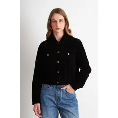 NICOPOLY - Chaqueta Corta Tipo Gamuza Negro Mujer