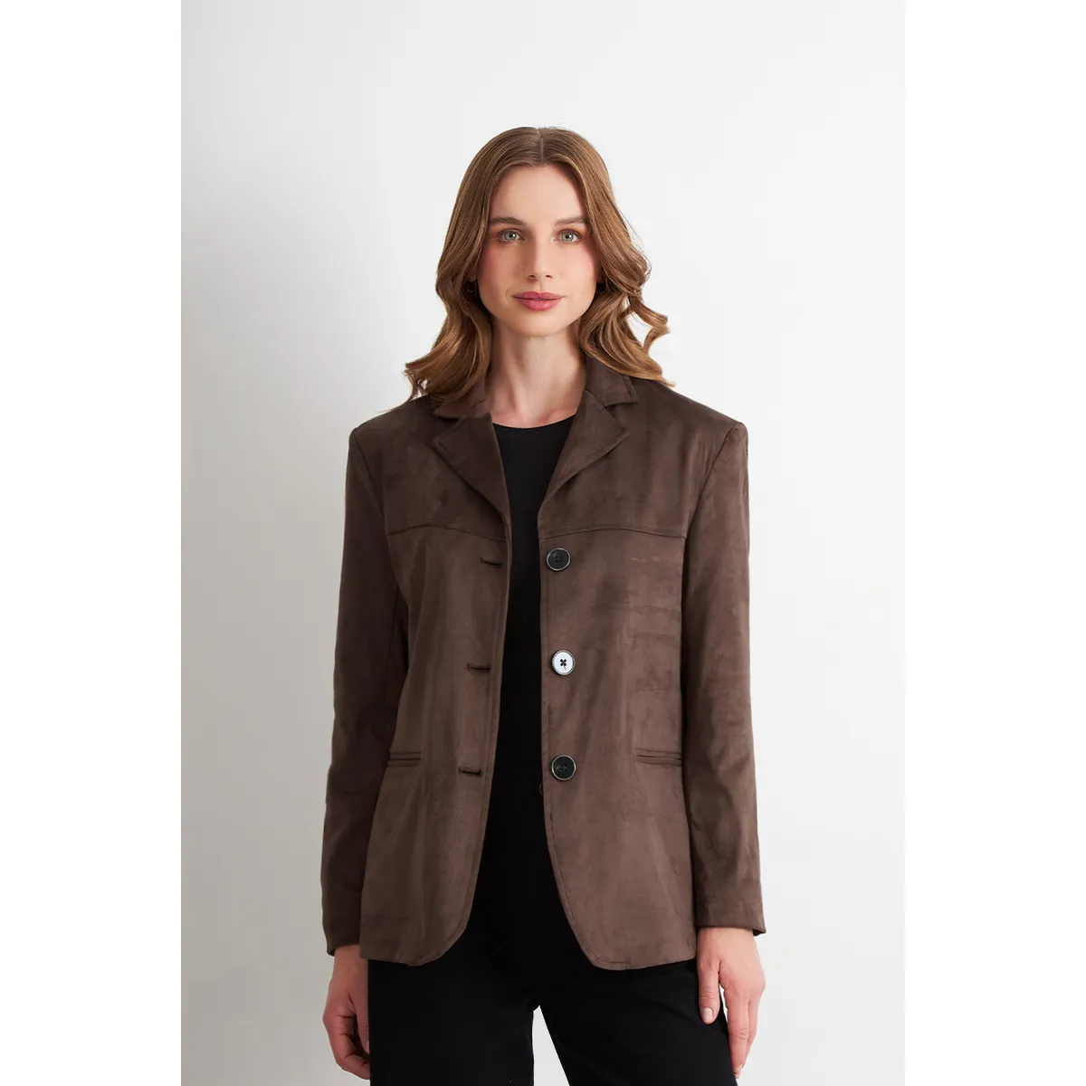 NICOPOLY - Blazer Oversize Tipo Gamuza Café Nicopoly