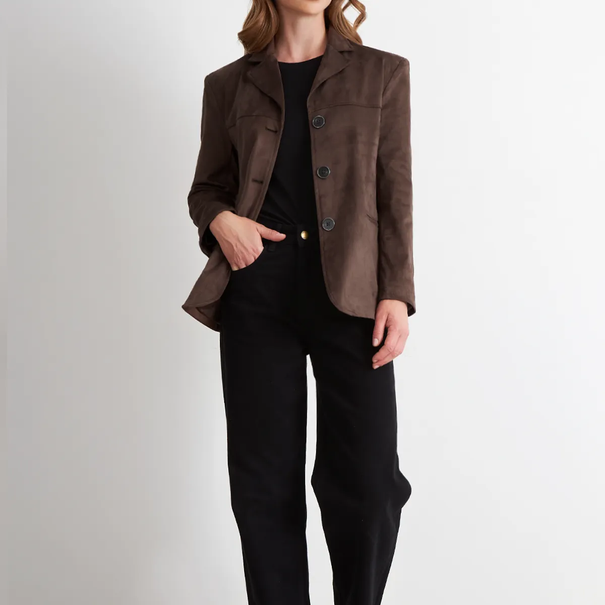 NICOPOLY - Blazer Oversize Tipo Gamuza Café Nicopoly