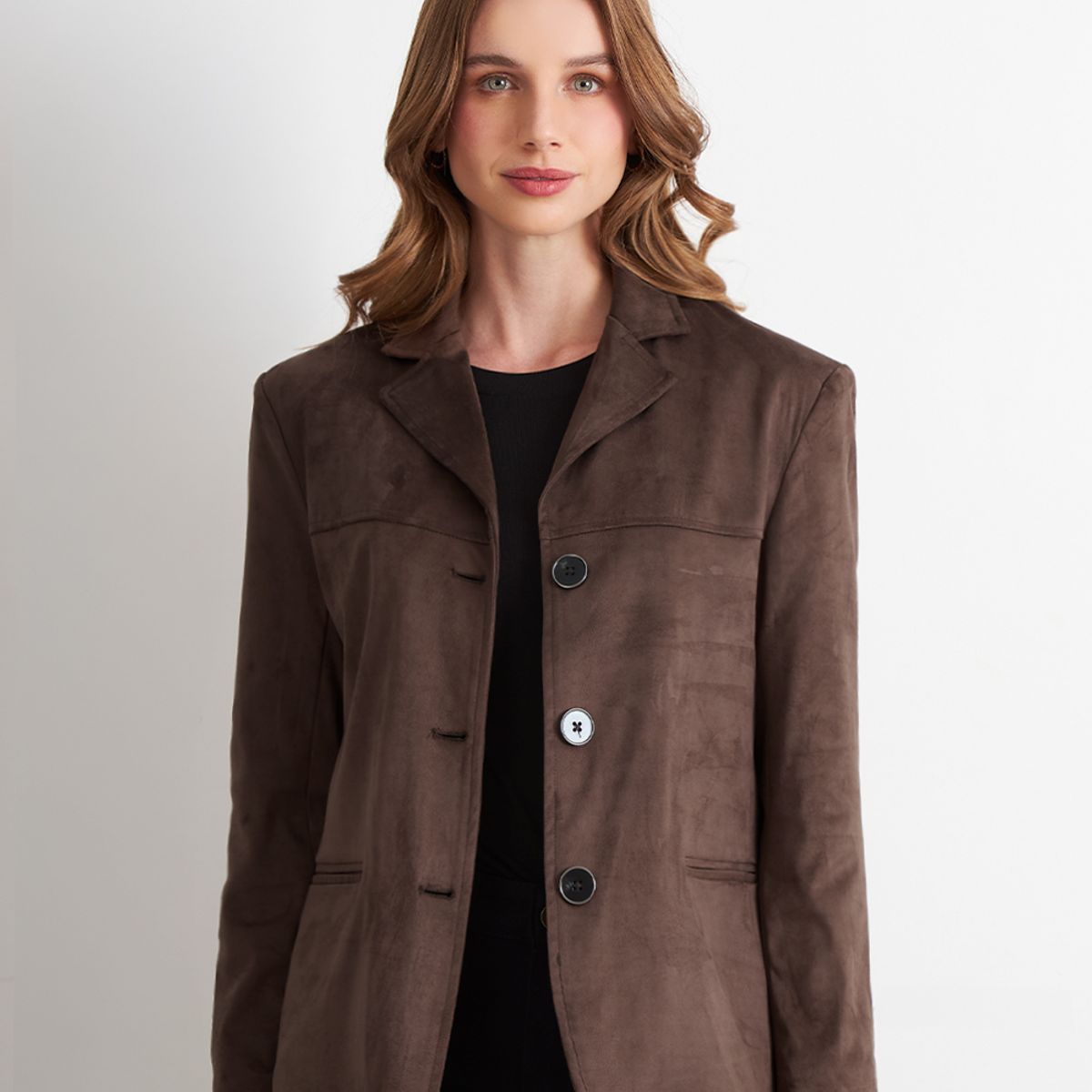 NICOPOLY - Blazer Oversize Tipo Gamuza Café Nicopoly
