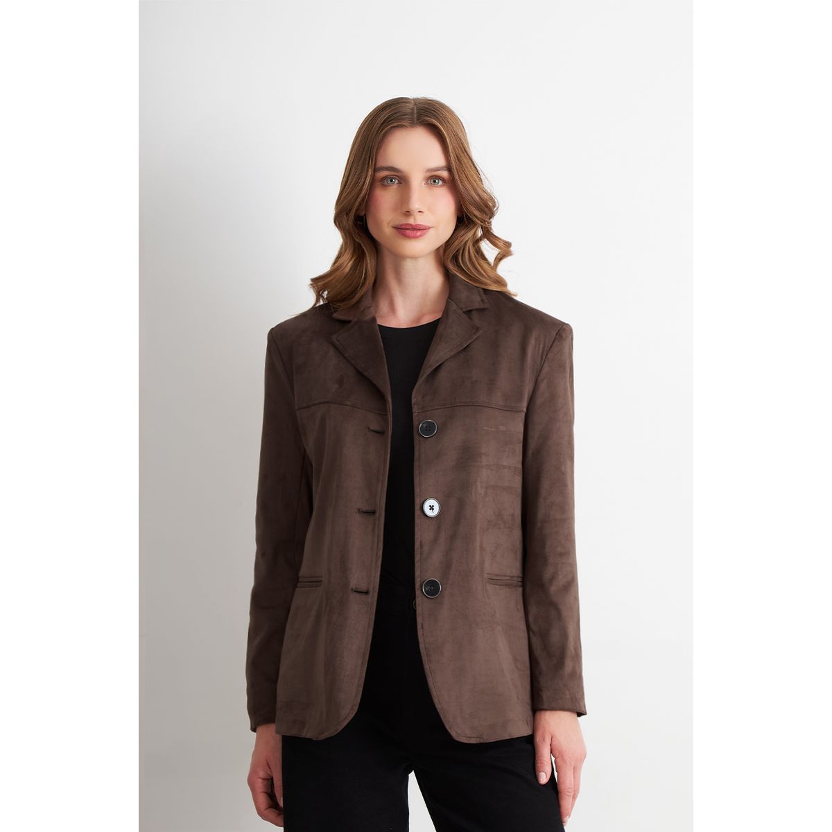 NICOPOLY - Blazer Oversize Tipo Gamuza Café Nicopoly