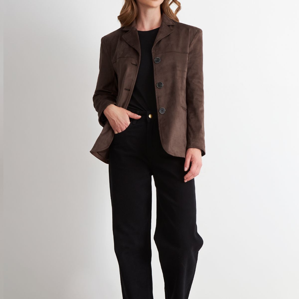 NICOPOLY - Blazer Oversize Tipo Gamuza Café Nicopoly