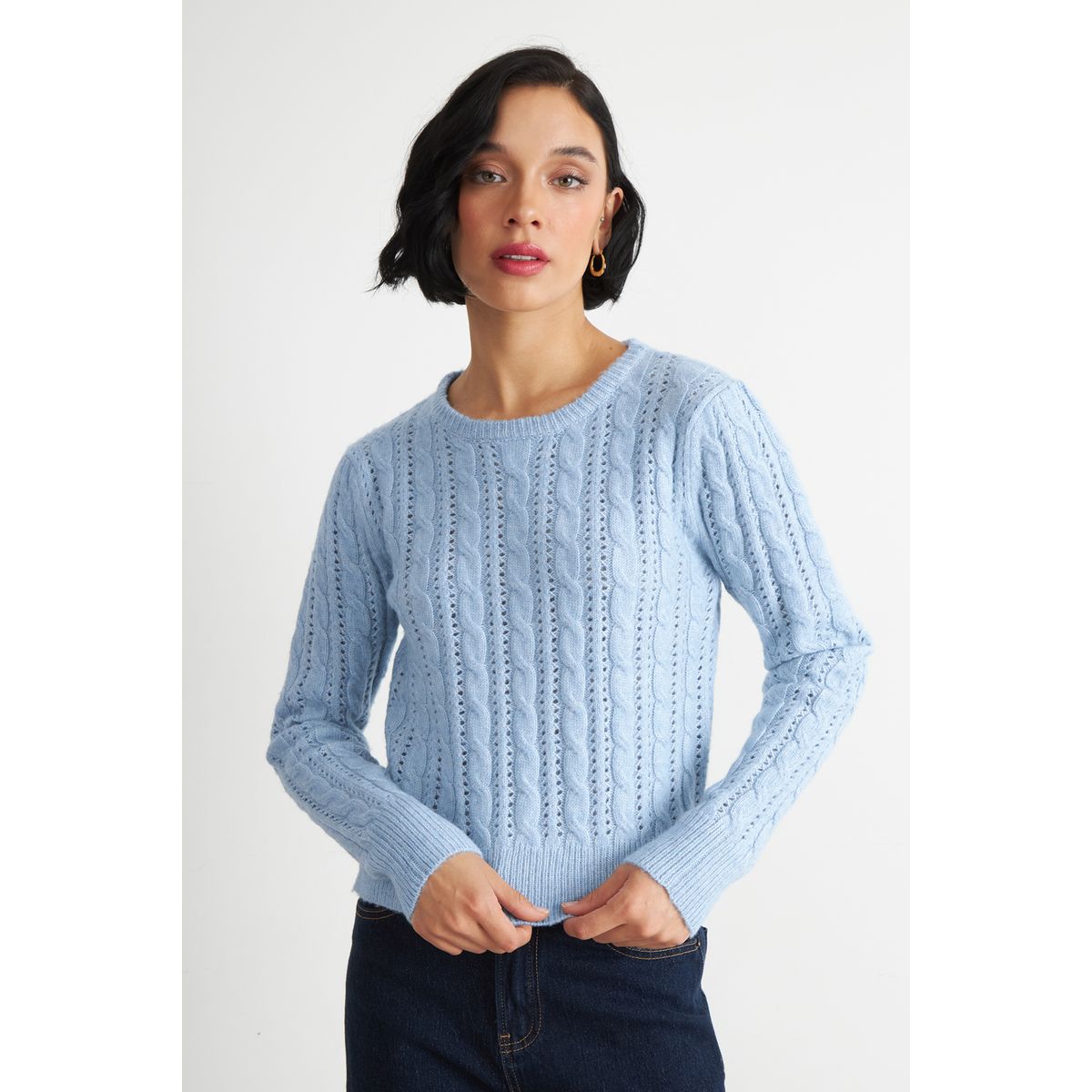 NICOPOLY - Sweater de Punto Calado Celeste Nicopoly