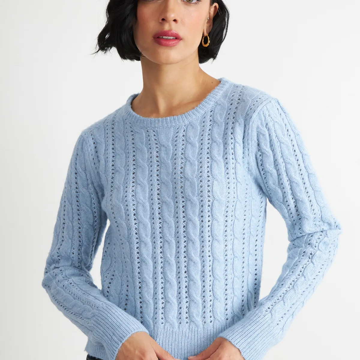 NICOPOLY - Sweater de Punto Calado Celeste Nicopoly