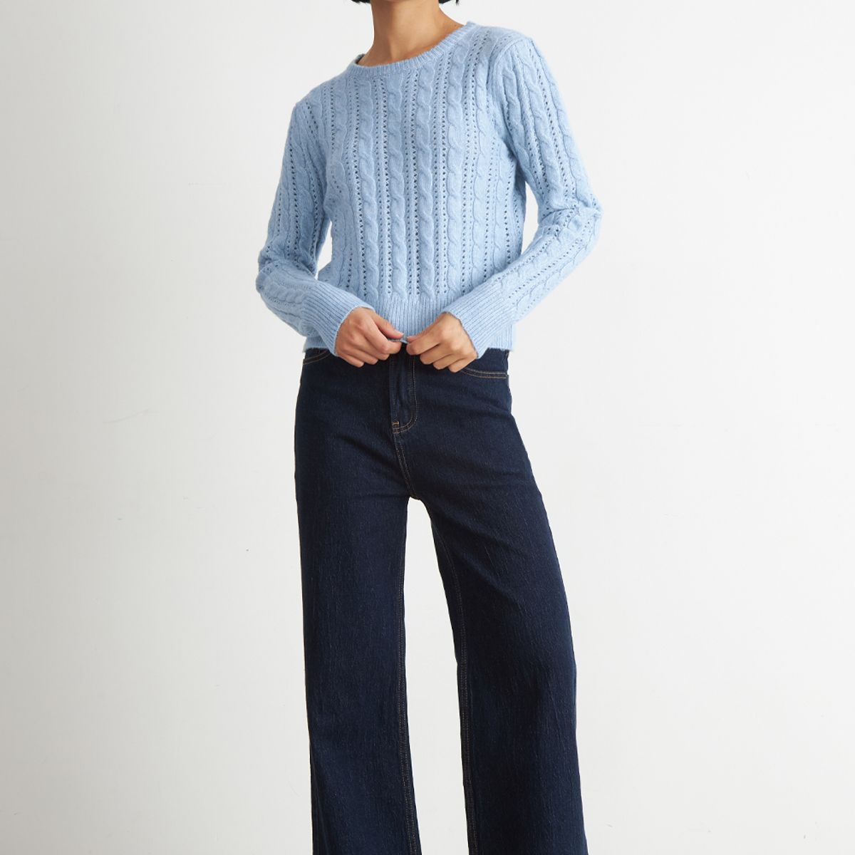 NICOPOLY - Sweater de Punto Calado Celeste Nicopoly