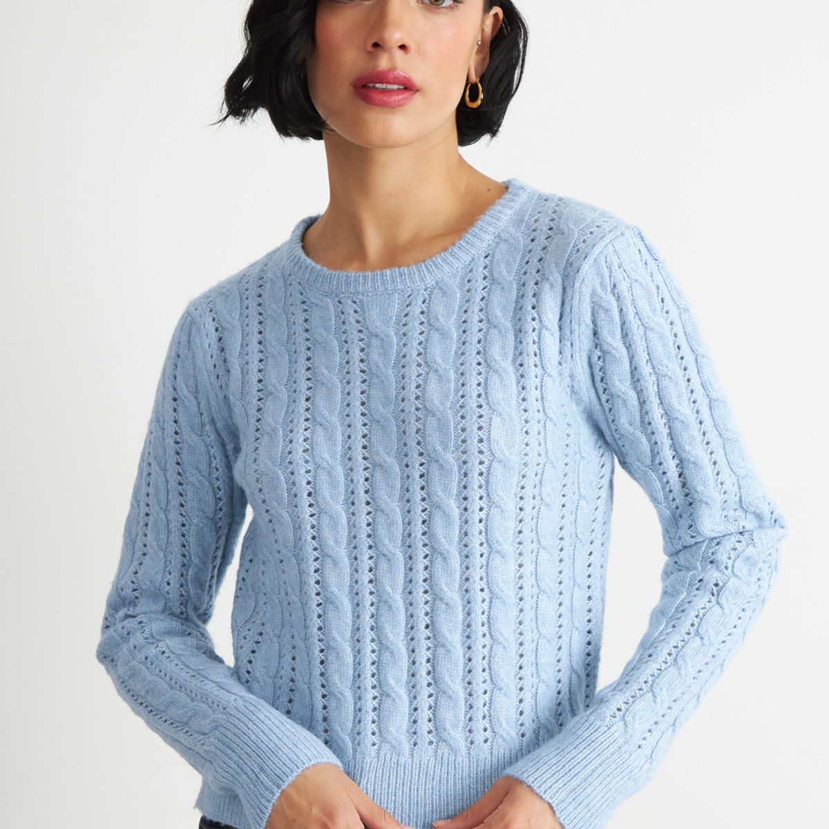 NICOPOLY - Sweater de Punto Calado Celeste Nicopoly