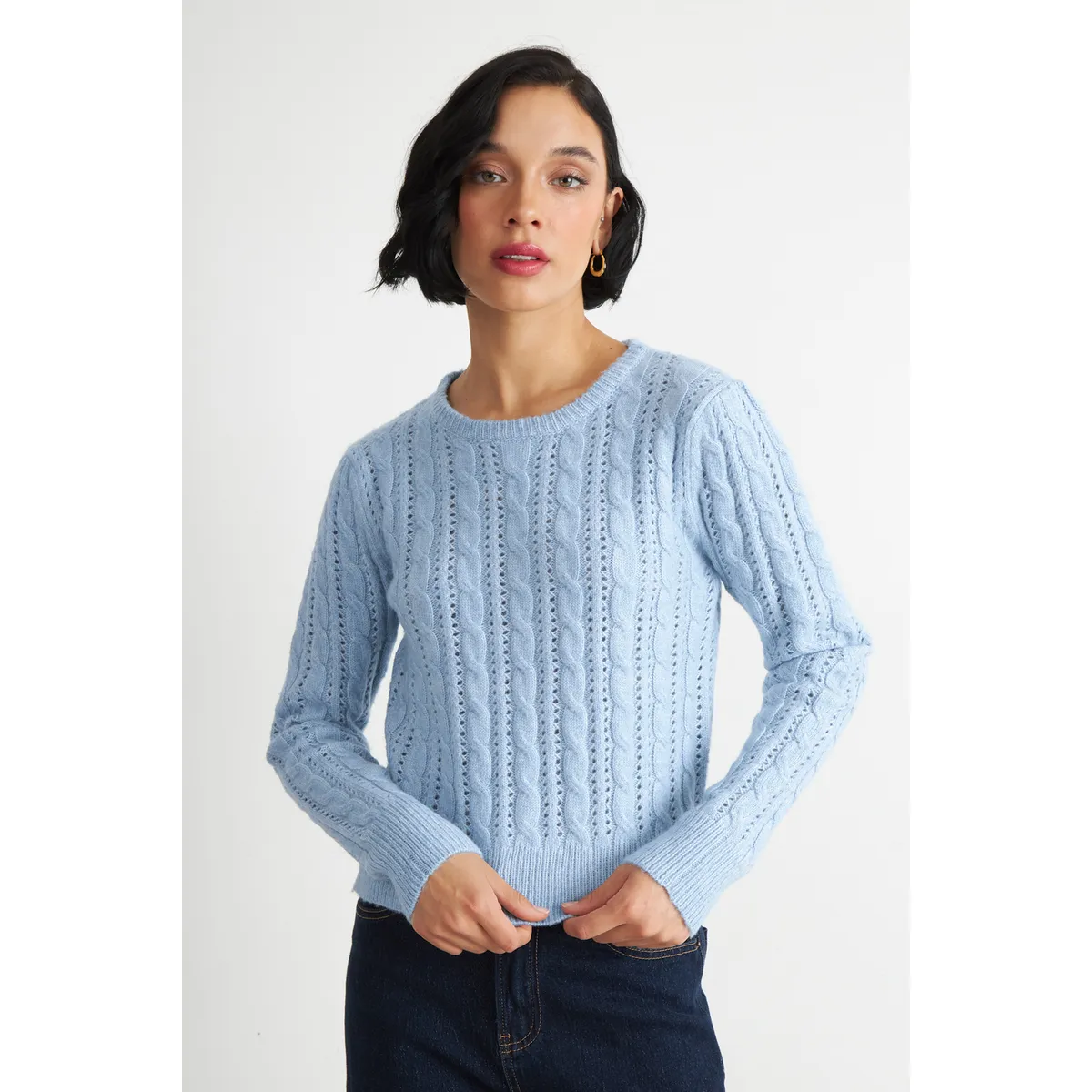 NICOPOLY - Sweater de Punto Calado Celeste Nicopoly