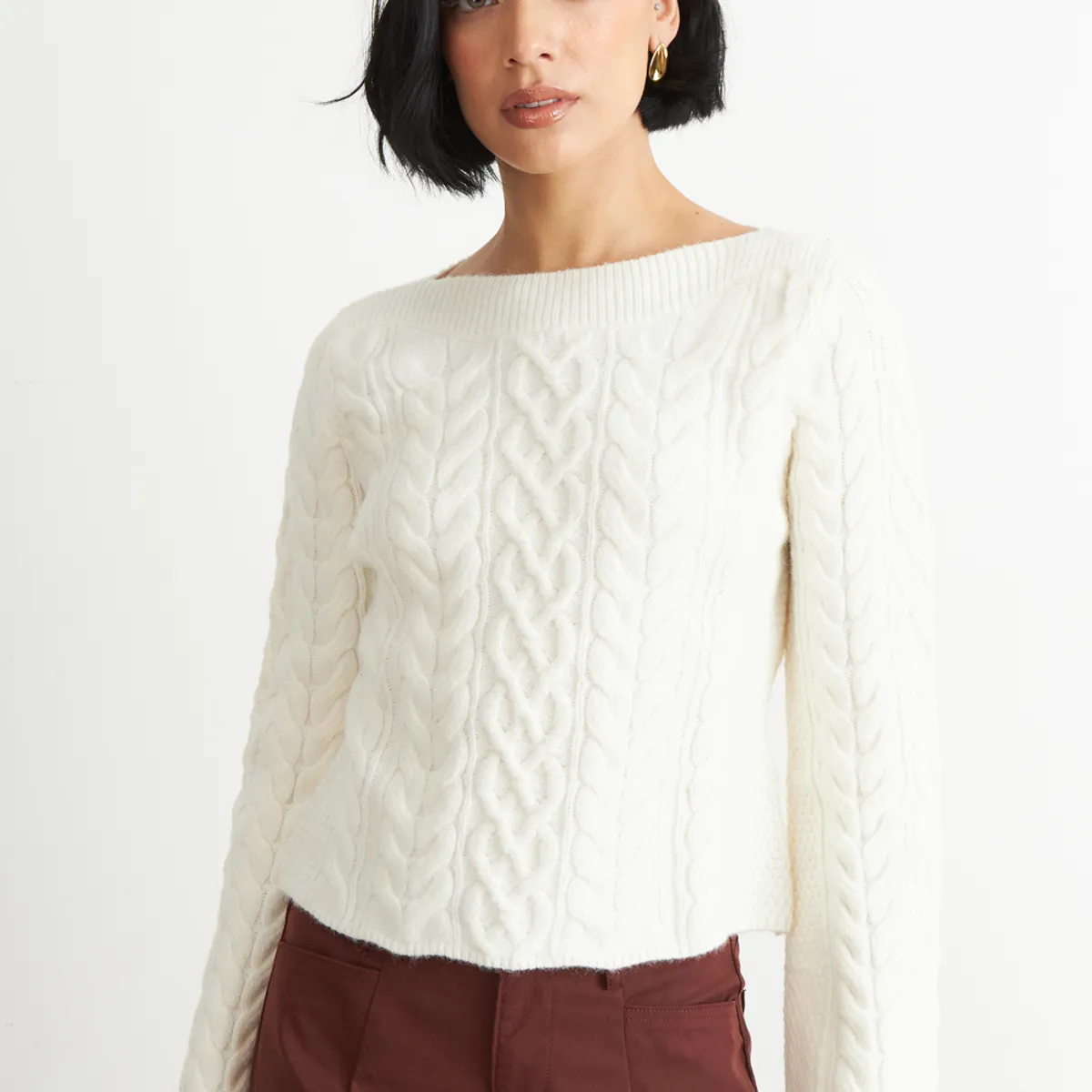 NICOPOLY - Sweater con Patrón Trenzado Blanco Nicopoly