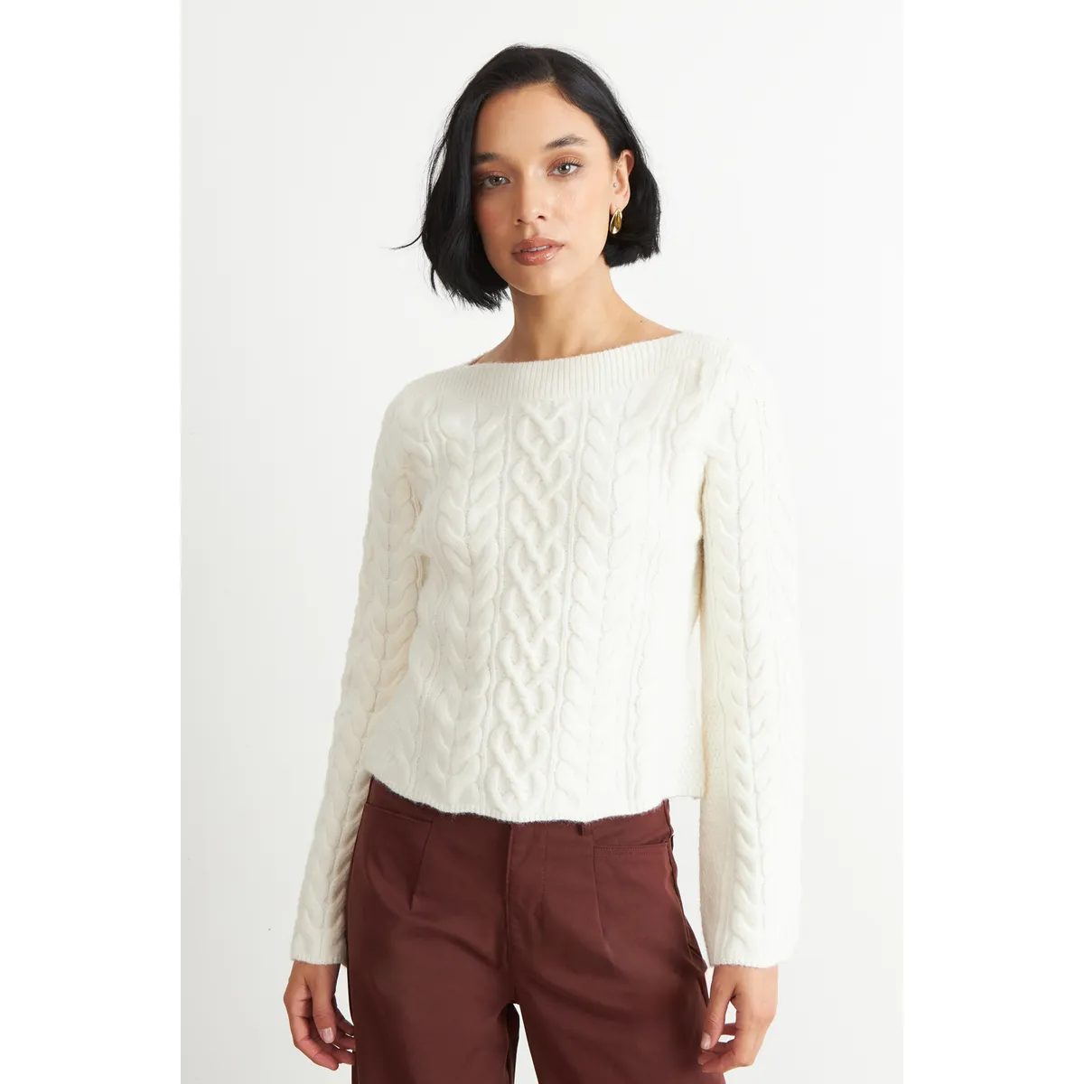 NICOPOLY - Sweater con Patrón Trenzado Blanco Nicopoly
