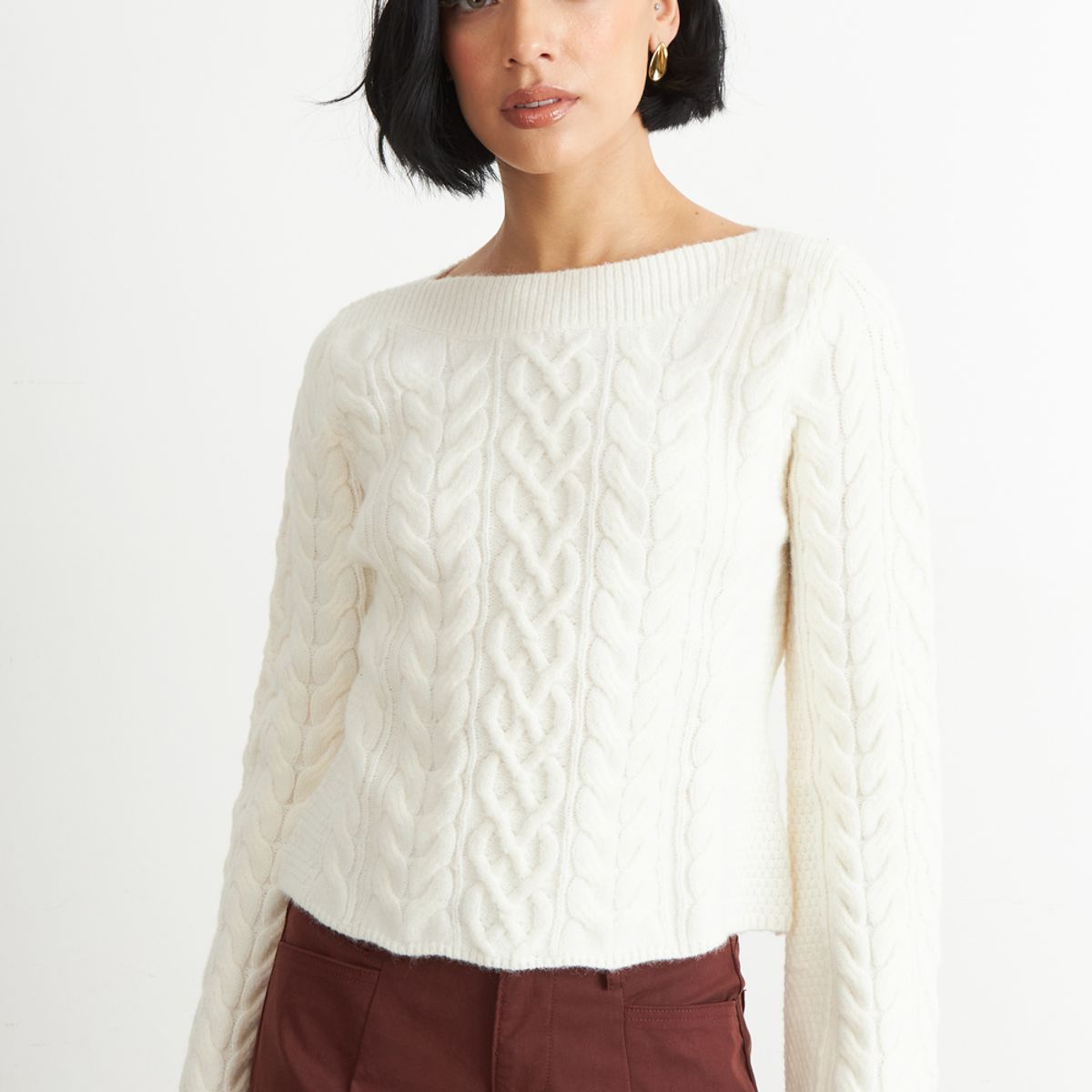 NICOPOLY - Sweater con Patrón Trenzado Blanco Nicopoly