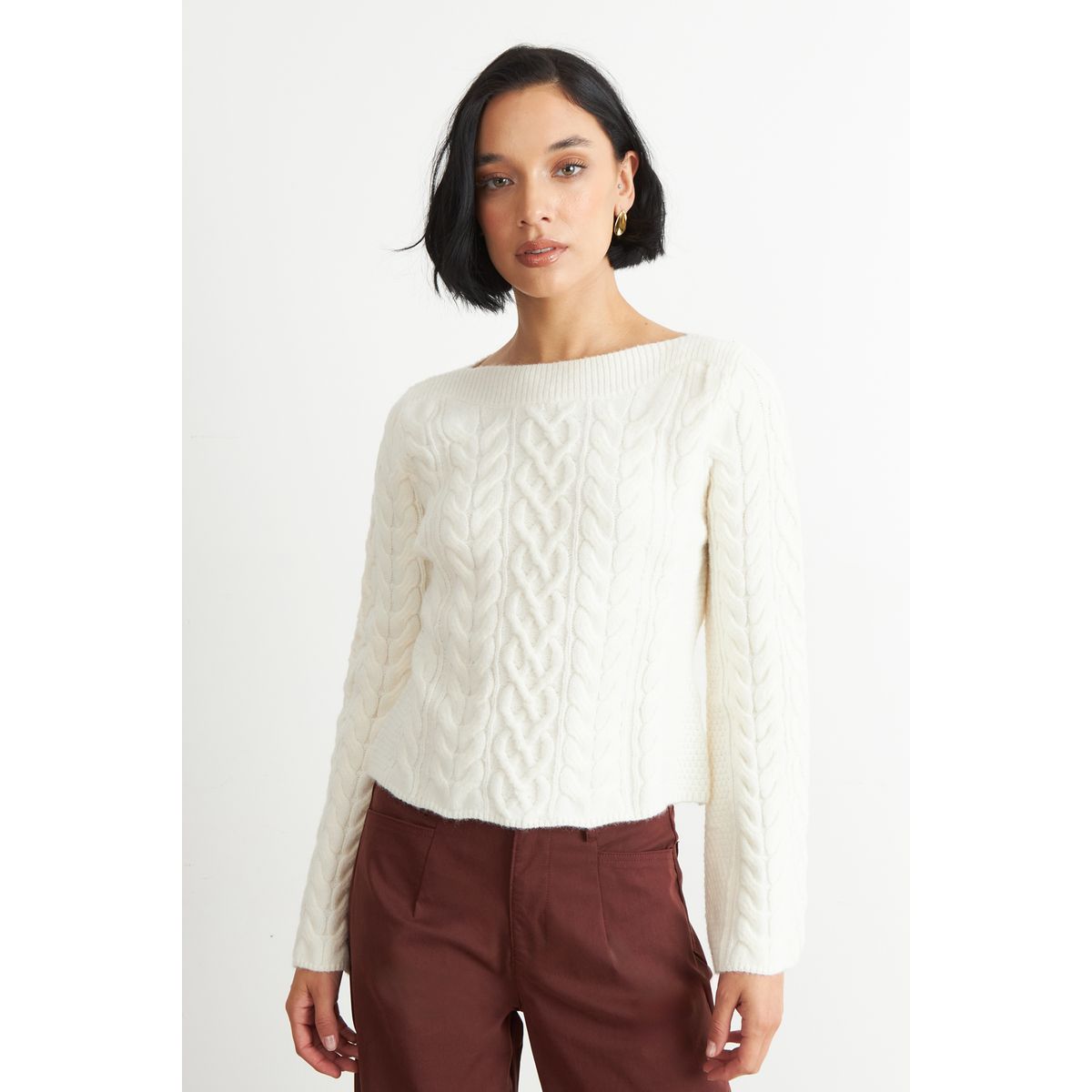 NICOPOLY - Sweater con Patrón Trenzado Blanco Nicopoly