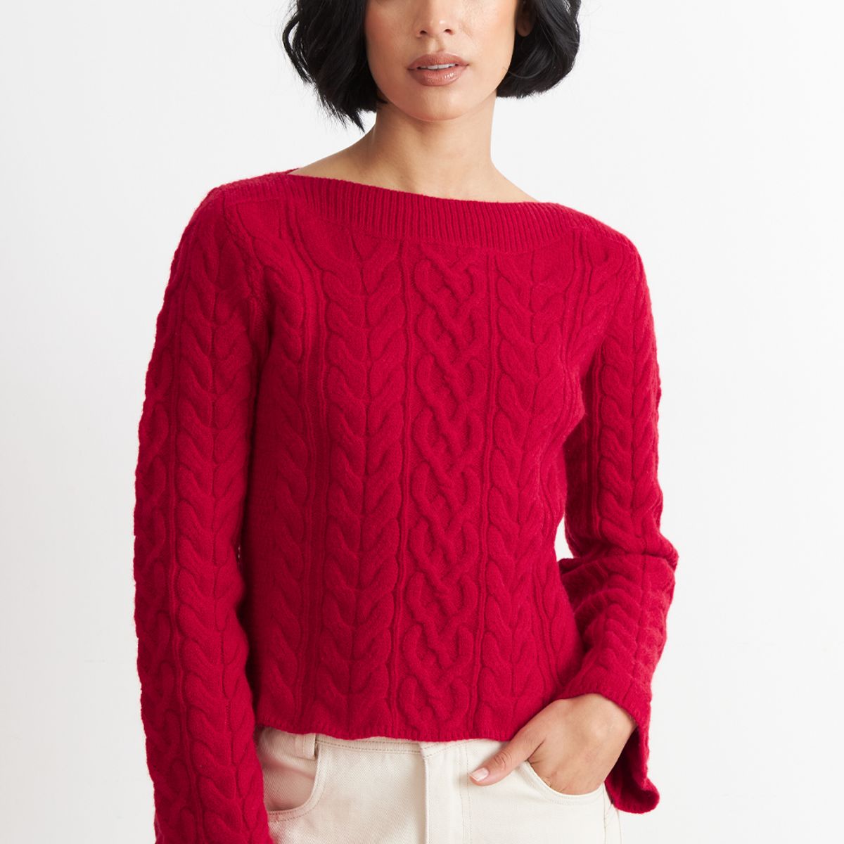 NICOPOLY - Sweater con Patrón Trenzado Rojo Nicopoly