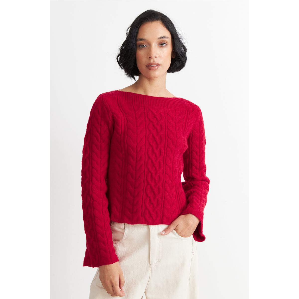 NICOPOLY - Sweater con Patrón Trenzado Rojo Nicopoly