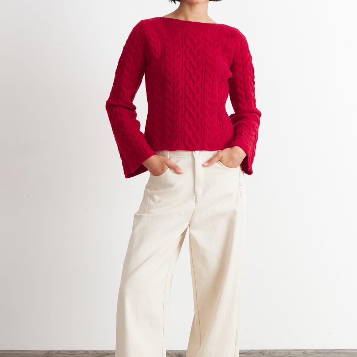 NICOPOLY - Sweater con Patrón Trenzado Rojo Nicopoly