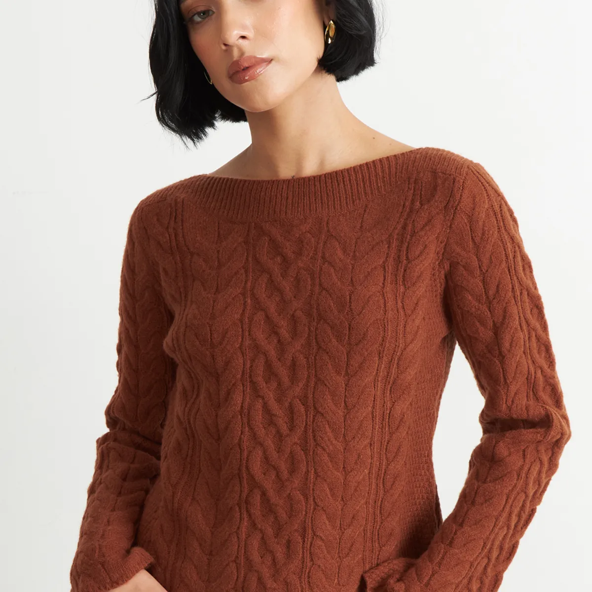 NICOPOLY - Sweater con Patrón Trenzado Mocca Nicopoly