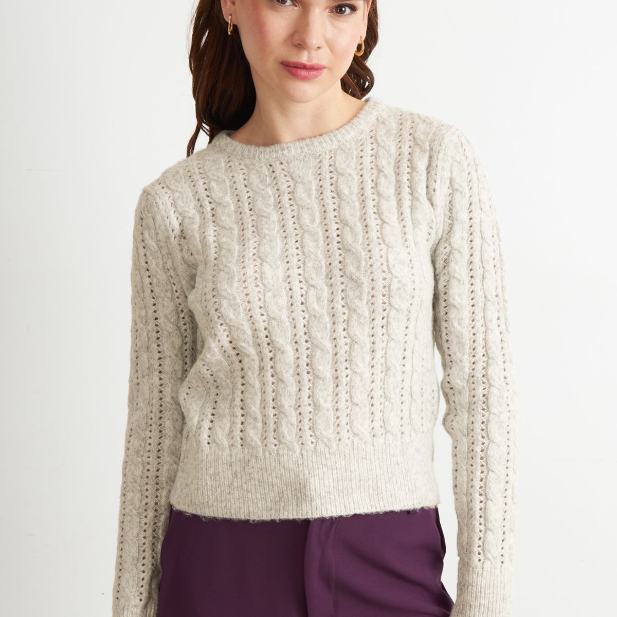 NICOPOLY - Sweater de Punto Calado Beige Nicopoly