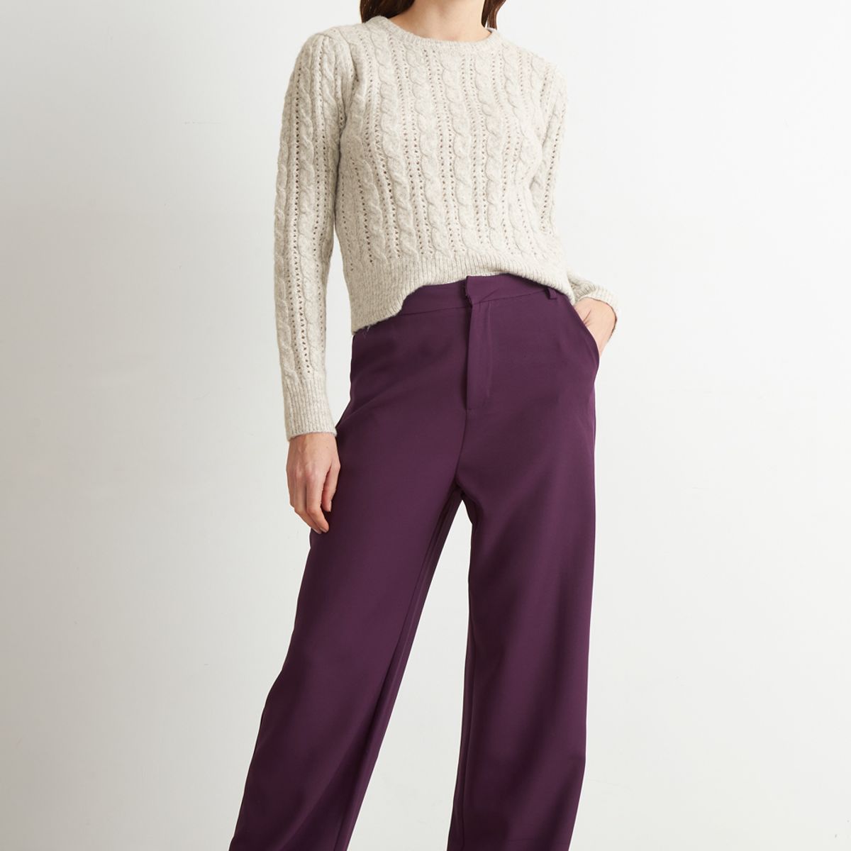NICOPOLY - Sweater de Punto Calado Beige Nicopoly