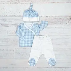 WAWABABY - Ajuar x 3 Cuadros Picot Celeste Algodón Pima Bebé