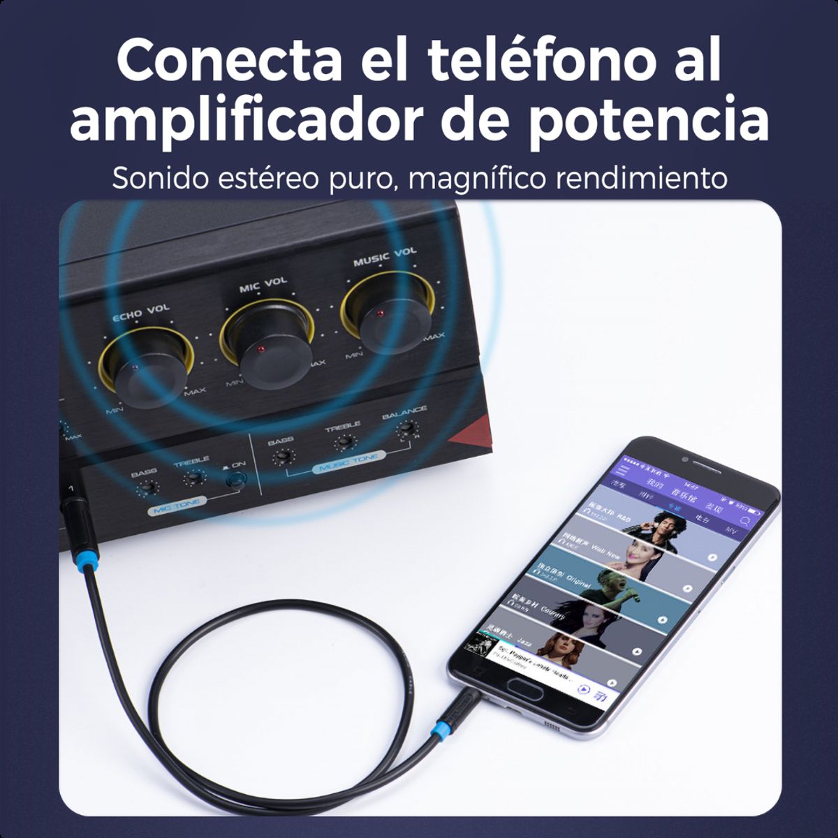 VENTION - Cable Audio Auxiliar 6.3mm A 3.5mm Estéreo 3m Profesional