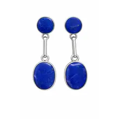 JIREH JOYAS - Aros Lapislázuli Ovalado Plata 950 Tornillo Mariposa Colgantes Mujer Elegantes Piedra Azul