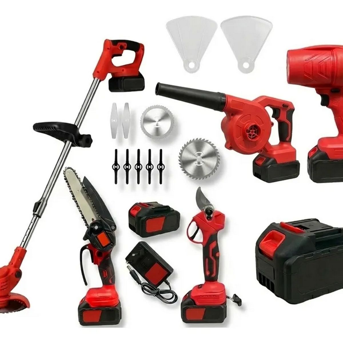 GENERICO - Set De Jardín Inalámbrico 4 Piezas 21v Con 2 Baterías Rojo