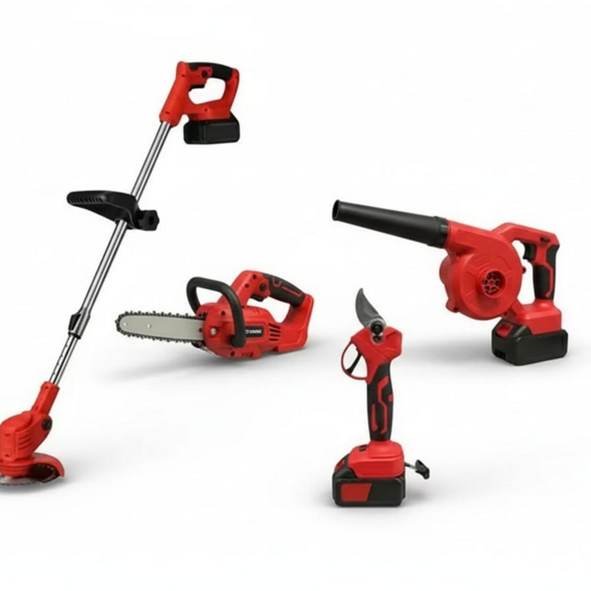 GENERICO - Set De Jardín Inalámbrico 4 Piezas 21v Con 2 Baterías Rojo