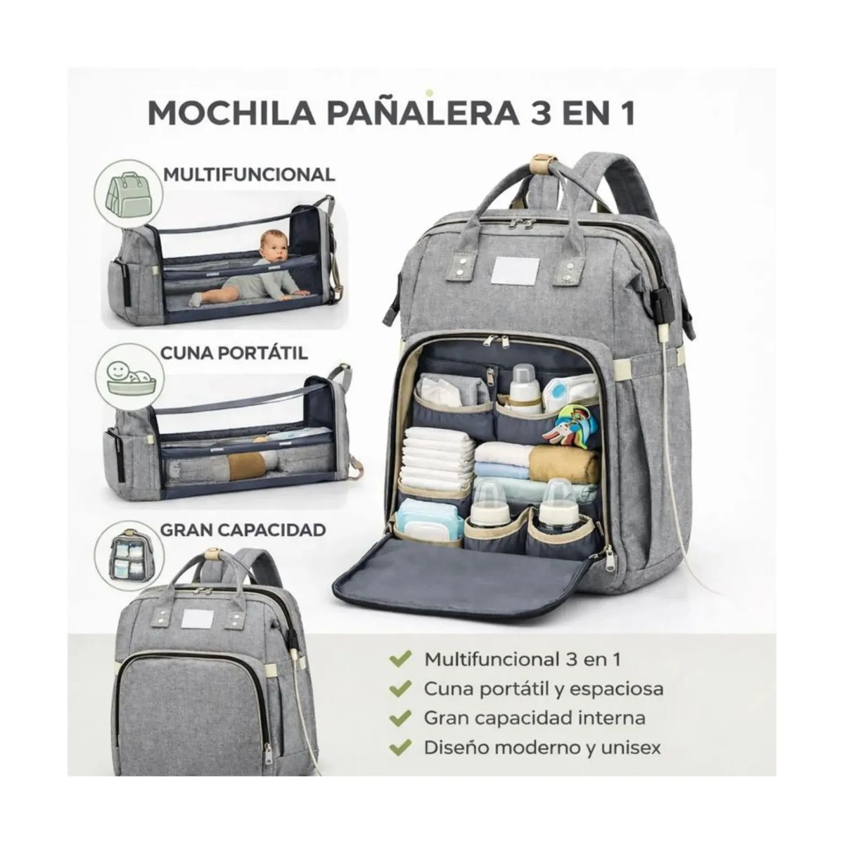 MOVI - MOCHILA, PAÑALERA Y MUDADORA DE BEBÉ 3 EN 1
