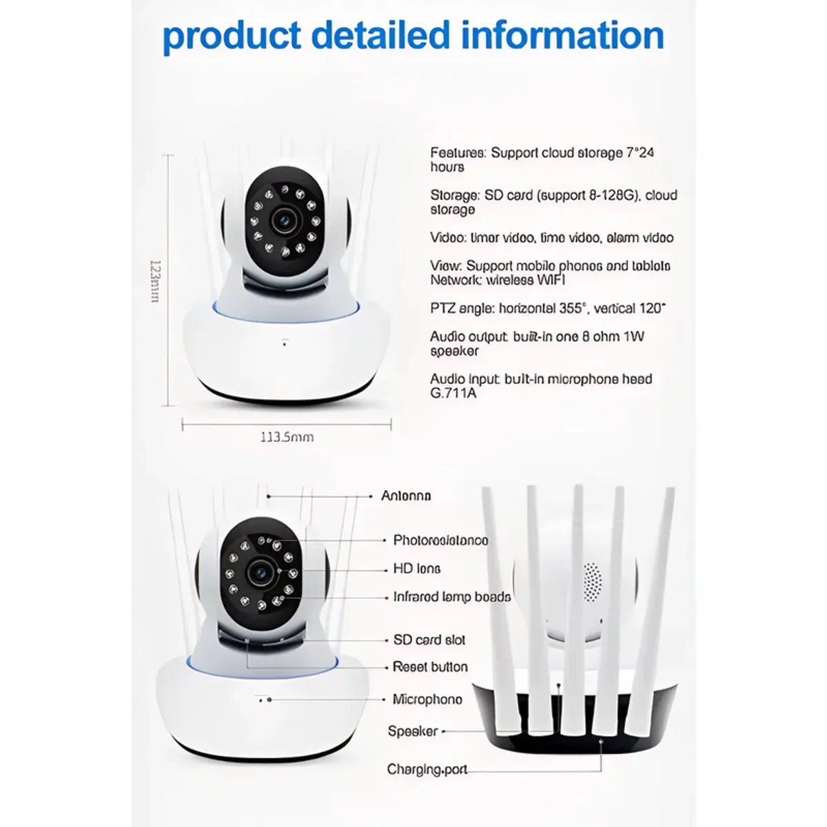 GENERICO - CAMARA SEGURIDAD IP WIFI HD MOTORIZADA VISION NOCTURNA 360º  ...