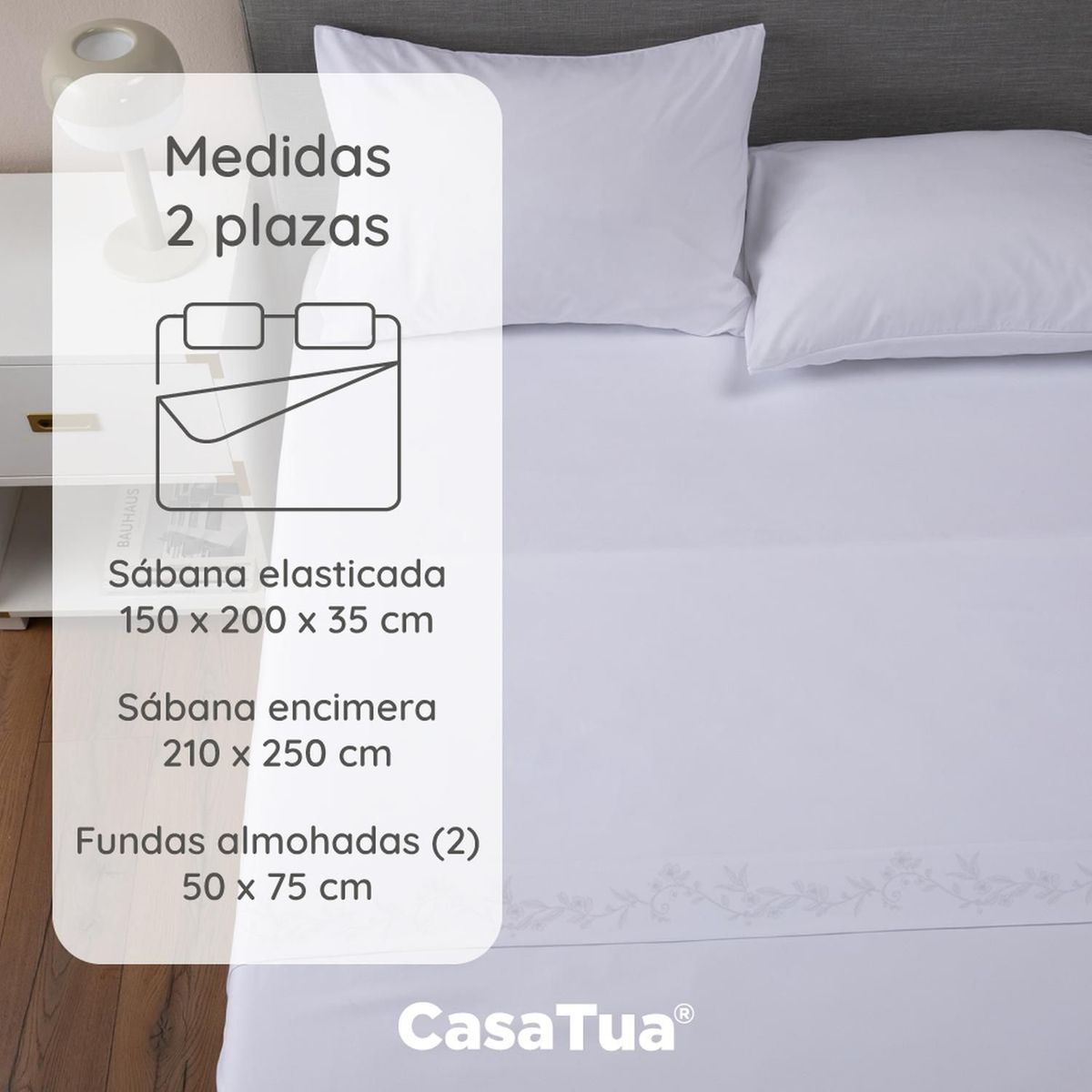 CASATUA - Sabanas 1800 Hotel CasaTua Ultra Suaves Bordadas 2 Plazas - Crema - 2 Plazas